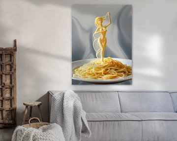 Pasta Vrouw (tweede versie, elegante pose) Pasta Vrouw Sculptuur - Surrealistische Spaghetti Kunst