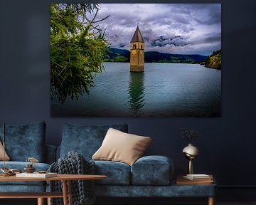 The Tower from the Water - Reschensee in Motion by Franklin Driessen