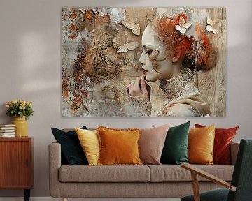 Rode dromerige vrouw - Poëtisch portretschilderij van Joriali fotografie en schilderijen