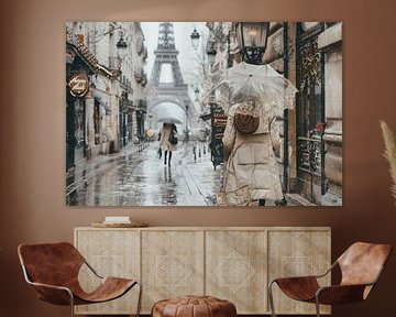 Elegant Parisian rain walk - Atmospheric painting by Joriali photography and paintings
