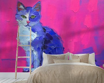 Brightly coloured Cat on Pink Background by ARTEO Paintings
