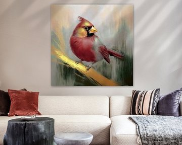Vogel op gouden tak, Kleine rode kardininaal