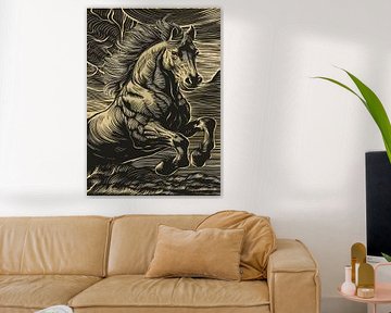 Galoppierendes Pferd Radierung Stil von Art Kingdom