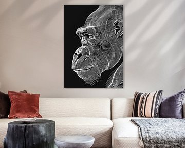 Gorilla-Porträt in Strichtechnik von Art Kingdom
