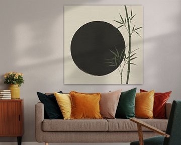 Minimalistische Inktcirkel met Bamboetakken Oosterse Zen Kunst Grafisch