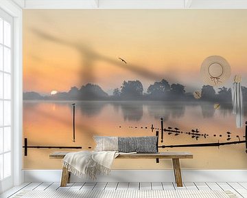 Sonnenaufgang, Sonnenaufgang, windstill, Nebel, See