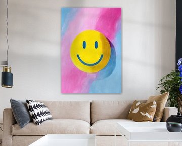 Smiley op roze-blauw in olieverf van Niklas Maximilian