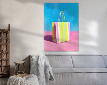 Striped shopping bag on a blue background by Niklas Maximilian