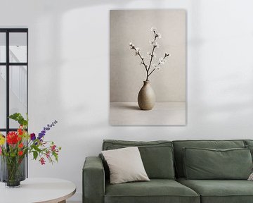 White blossom branch in vase by Ainoeska