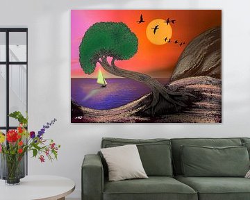 L'arbre penché au bord de la mer