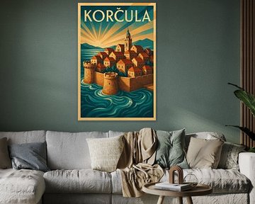 Korčula Old Town Seaside Art Deco Poster sur Travel Shop