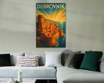 Affiche Art déco de la forteresse côtière de Dubrovnik sur Travel Shop