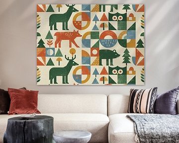 Geometrisch Dierenbos Naadloos Patroon - Retro Natuurontwerp