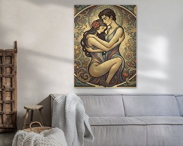 Romantische omhelzing - illustratie art nouveau paar
