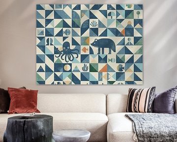 Nautisch Geometrisch Dierenpatroon - Marine Forest Fusion Ontwerp