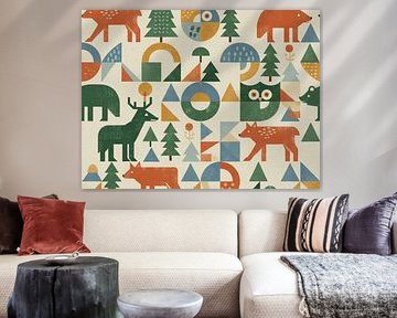 Geometrisch Bosdieren Naadloos Patroon - Retro Bosontwerp