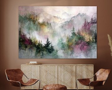 Green dreamy abstract forest landscape by BowiScapes abstract and digital art
