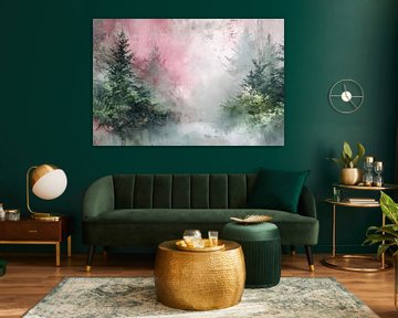 Pink dreamy abstract forest landscape by BowiScapes abstract and digital art