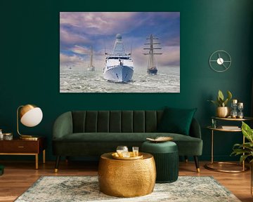 Ville d'Amsterdam avec le roi à bord, escortée par le HMS Zeeland