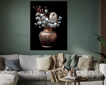 Owl in a Winter Vase van PixelMint.