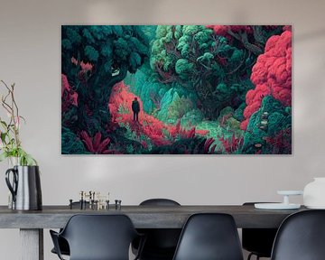 Woud in Fluorescerende Droomkleur Verloren in Verwondering van Eva Lee