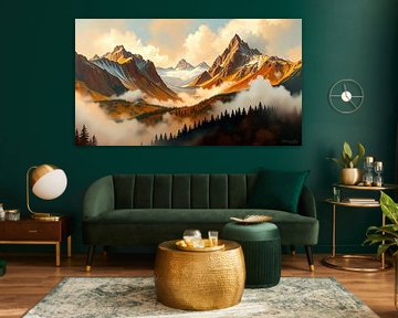 Landscape between winter and spring - mountains in a state of suspension: glaciers, forests and clouds in a dialogue between duration and transience by AidasignArt