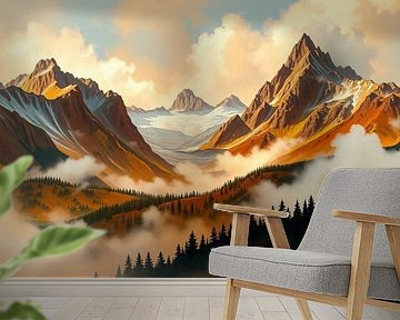 Landscape between winter and spring - mountains in a state of suspension: glaciers, forests and clouds in a dialogue between duration and transience by AidasignArt