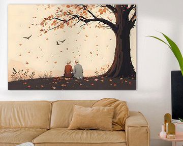 Autumn Companionship Under Tree by DNArt Gallery's