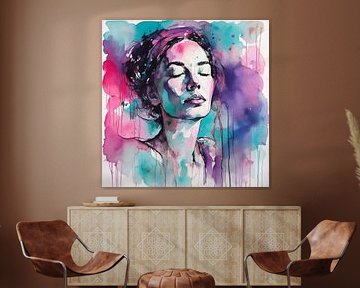 Peinture aquarelle minimaliste d'une femme sur MIROKKU