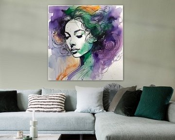 Minimalistisch aquarelschilderij van een vrouw van MIROKKU