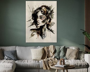 Modern Portret - inkt tekening met collage effecten van MadameRuiz