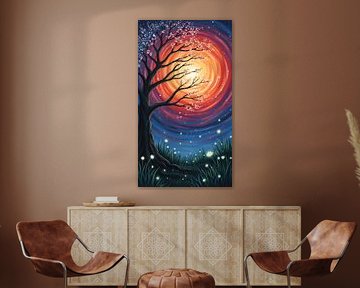 Blossom Tree Under Cosmic Glow by DNArt Gallery's