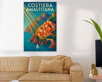 Amalfi Coast Art Deco Poster – Mediterranean Coastal Elegance by Travel Shop