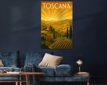 Toscana Art Deco Poster – Rolling Hills & Golden Sunlight by Travel Shop