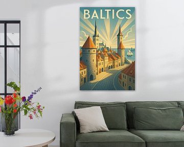 Baltics Art Deco Poster – Tallinn Old Town & Baltic Sea by Travel Shop