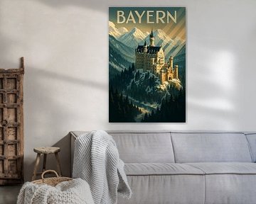 Bayern Art Deco Poster - Schloss Neuschwanstein Wandkunst