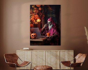 surreal Halloween skeleton monk cowl laptop pumpkin by gm_designs