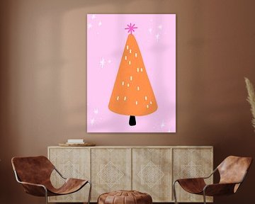 Oranjekleurige dennenboom voor een sterrenhemel van Kim Karol / Ohkimiko