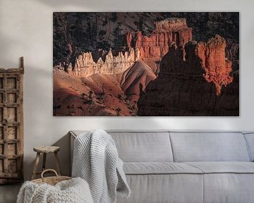 Bryce Canyon Close-up – Natuurfotografie in warme oranje tinten van Photo Wall Decoration