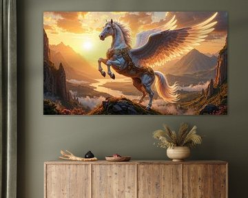 AELORIA: Der weiße Pegasus im Licht des Sonnenaufgangs von INFERAURUM