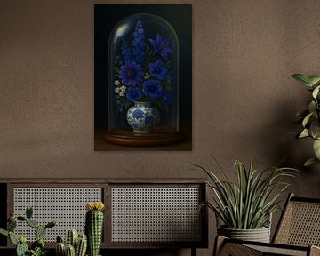 Blumen unter Glasglocke - Nachtblau