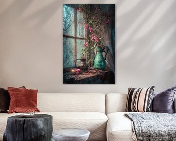 Blossom Branches at Window and Jar - Dreamy Painting by Joriali photography and paintings