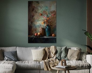 Dry Flowers and Jars with Fruit - Nostalgic Painting by Joriali photography and paintings