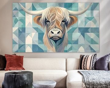 Modern kunstwerk hooglander in blauw groen