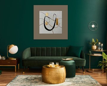 Minimalist abstract line art on linen: olive green