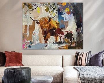 Schotse hooglander figuratief kunstwerk met veel textuur van Emiel de Lange