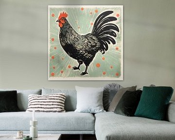 Whimsy Folk Huhn mit korallenroten Punkten