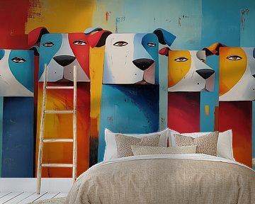 Abstracte honden met lange nekken panorama