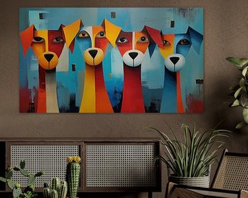 4 abstrakte Hunde buntes Panorama