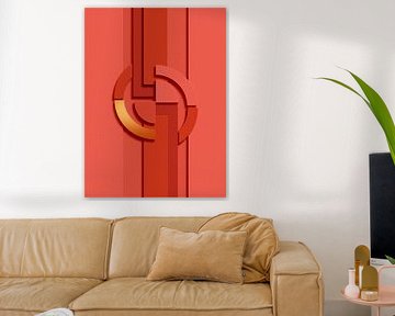 Art minimal : Formes abstraites sur lin dans les tons rouges